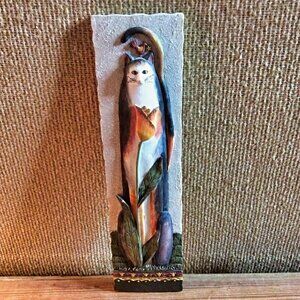 Handcrafted Colorful Cat Wall Art Sculpture Ceramic Tile Decor Floral Design